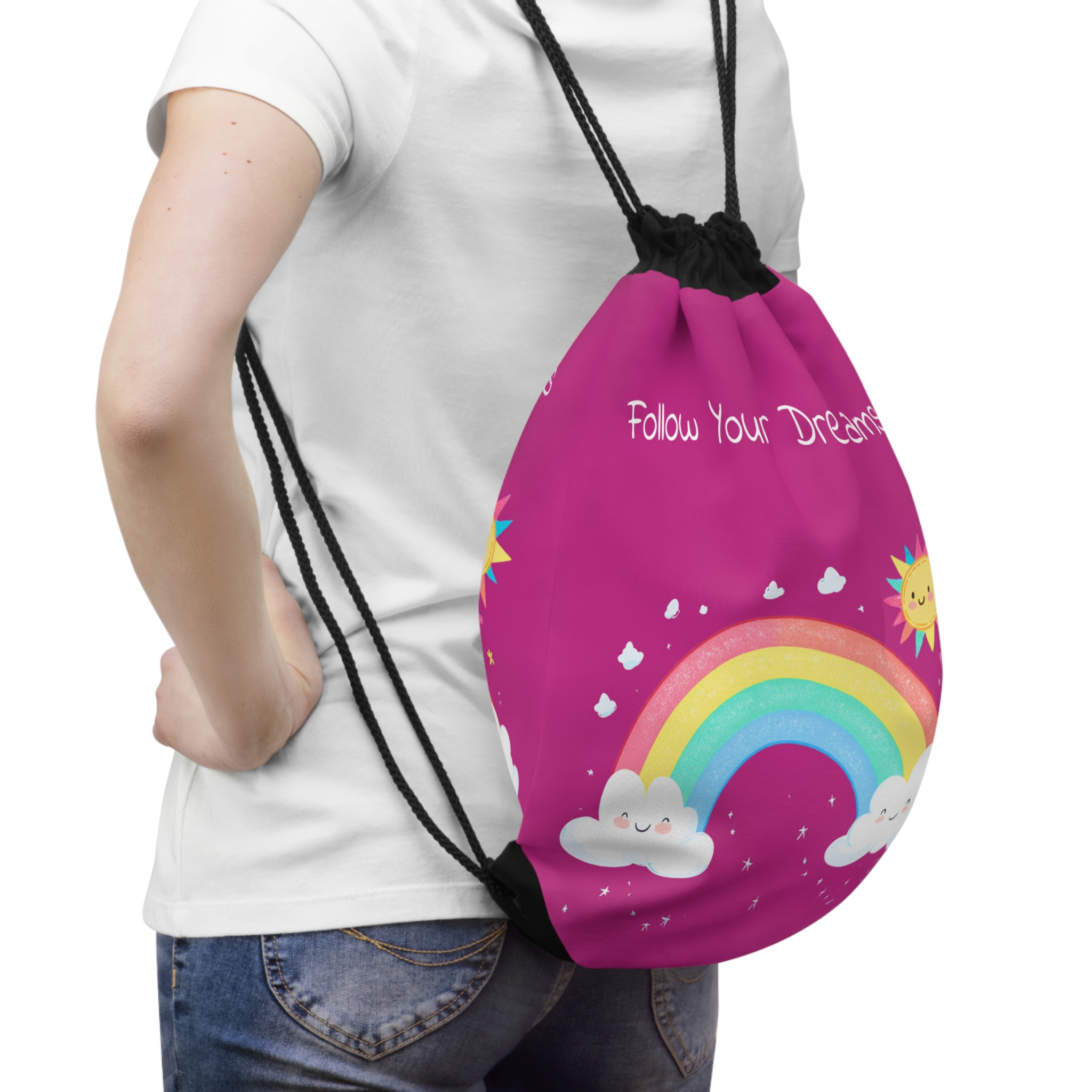 Rainbow Drawstring Bag - Follow Your Dreams Design - Image 4