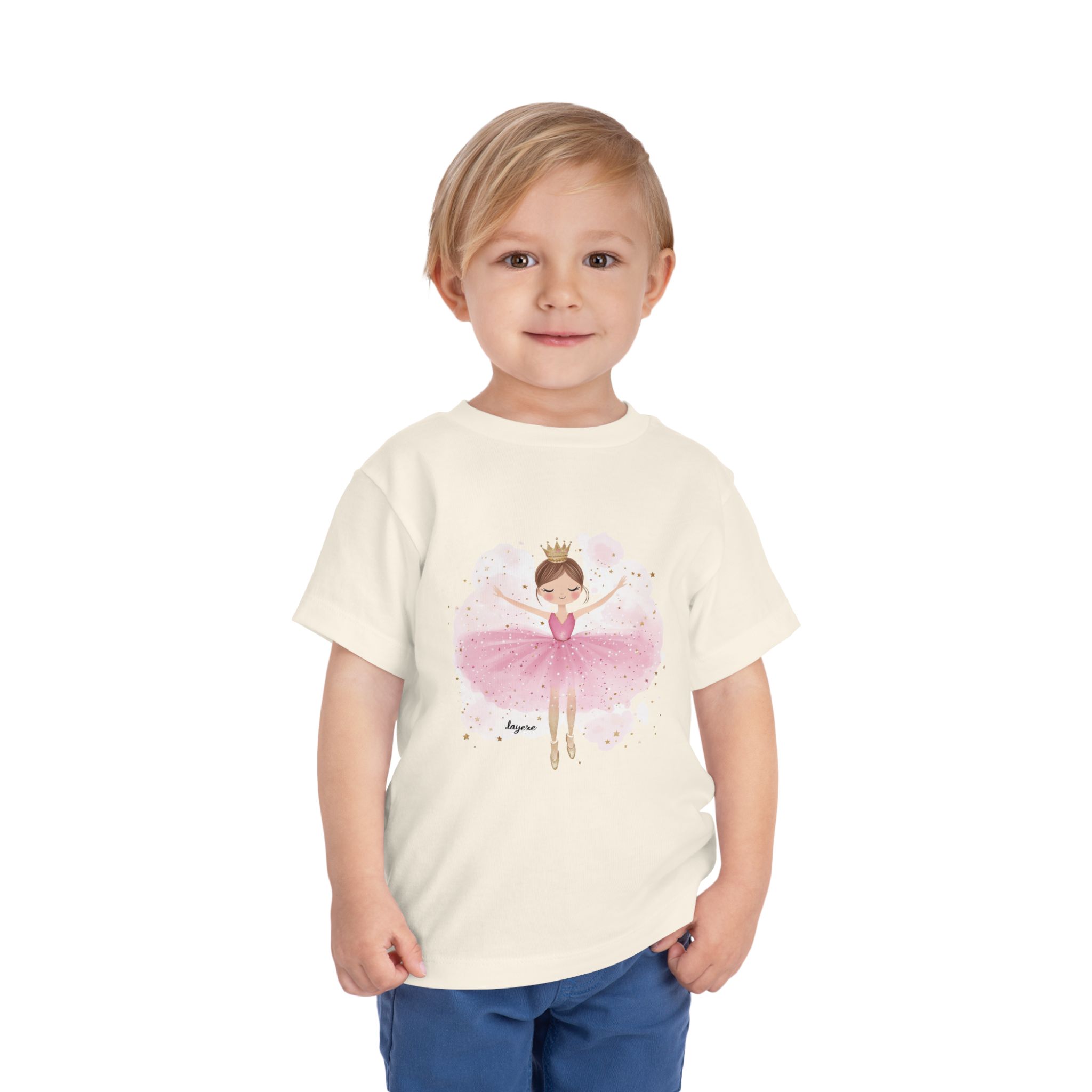 Toddler T-Shirt Ballerina in Pink with Princess Crown Design - Image 3
